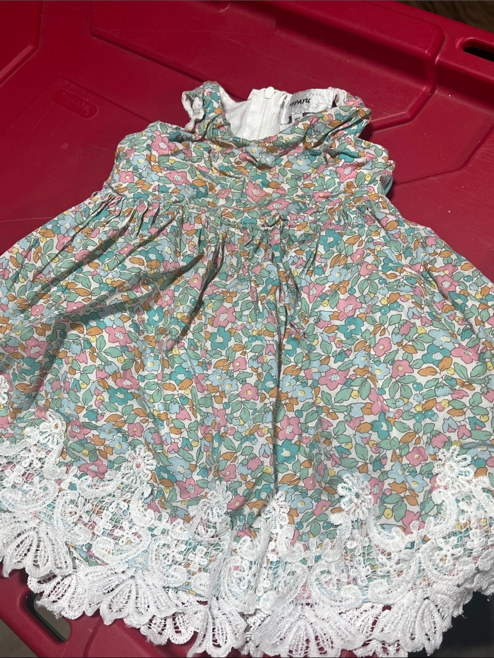 18M Floral Lace Baby Dress in Mint, Pink & Yellow